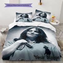 Billie Eilish Custom Name Pattern Bedding,Quilt Set Quilt Cover Pillowcase Home Birthday Gift(1 * duvet cover + 2 * pillowcase, without core) 135x200cm gray