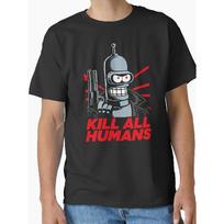 Men' Bendernator Parody  KILL ALL HUMANS  T-Shirt - Iconic Video Game, Casual Round Neck Tee Suitable For Gaming Conventions & Casual Attire, Machine 5XL black