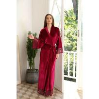 Ilgi aksominiai chalatai su nėrinių chalatu moterims nuotakos pamergės kimono chalatas vakarėlis minkšta ponia vestuvių namų apranga šilta aksominė chalato suknelė One Size brown