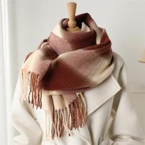 Naujas prabangus kašmyro moteriškas languotas šalikas Žieminis šiltas skara ir apvyniojama bandana Pashmina Ilgas kutas Moteriškas foulard Storas pledas 53x200cm brown