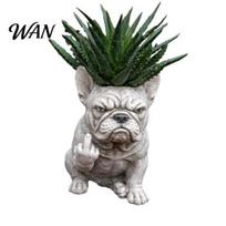 Novelty Plant Pot Funny Bulldog Planter Middle Finger Dog Flower Cute Balcony Garden Statue for Outdoor Indoor Office Desk Decor Decorative black