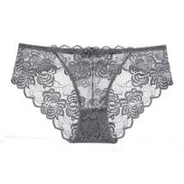 Sexy Underwear Ultra-thin Transparent Lace Oversized Women's Underwear Hip Lifting Low Waist Triangle Panties M gray