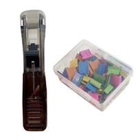 Paper Clip Stapler Portable Clip Dispenser No Hole Punching Paper Pusher with 50 Refillable Transparent Metal Clips Office School Supplies B