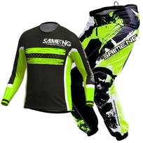 Vaikiški motokroso marškinėliai, kelnės, žali, juodi, 3, 4, 5, 6, 7, 8, 9, 10 metų, visureigių kostiumas, mėlynas, oranžinis, enduro, krosas, berniukas ir mergaitė. XXL-28 black