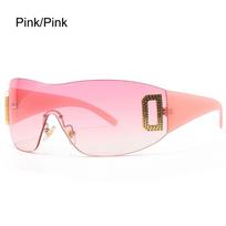 Trendy Frameless Eyewear Shades Sun Glasses Y2K Sunglasses suitable for ladies Wrap Around Punk Sport Sunglasses pink