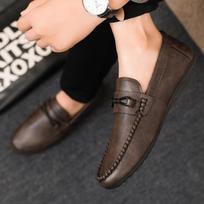 Spring and summer men's shoes low-top Doudou shoes versatile casual shoes breathable leather shoes black work shoes one pedal 44 black