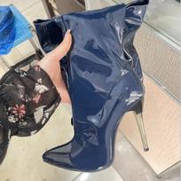 Moteriški lakinės odos batai Seksualūs batai virš kelių Metaliniai stiletto kulnai Priglundantys vakarėlio batai Batai iki kelių Dideli dydžiai 45 46 47 48 41 gray
