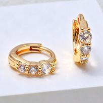 Electroplated 18K Gold Zirconia Earrings, Micro-set with Diamonds, European and American Style, Fashionable Versatile Ear Studs. beige
