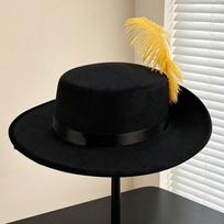 Platus kraštas plunksninė scenos kepuraitė veltinė kaukės galvos apdangalas ispaniško stiliaus skrybėlė kavalieriaus aukštas skrybėliukas Unisex Style 2