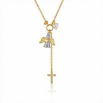Angel Pendant Necklace Cross Pearl Diamond Fashion Accessories Commuter Versatile Jewelry Women beige