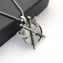 Necklace Men's Versatile Trendy Ax Shield Pendant 50CM(Necklace Size) gray