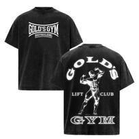 Retro skalbta juoda auksinė Lift Club medvilninė sporto salės gatvės stiliaus grafinė marškinėlė 4XL