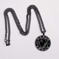 Accessories Health Amulet Luck Solomon Pentagram Seal Witchcraft Pendant Necklace 50cm (Necklace Size） gray
