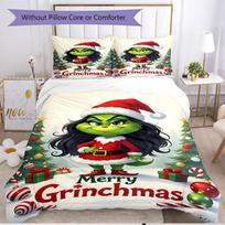 3pcs Duvet Cover Set (1*Duvet Cover + 2*Pillowcase, Without Core), The Grinch Print Soft All‑Season Bedding Set, Home Bedroom Decor Gift 140cmx210cm