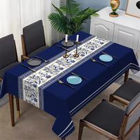 VIKAMA Deep Blue Tablecloth Set Blue and White Jacquard Weave American-Style Light Luxury Dining Room Decor Machine Washable 55x70 gray