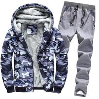 Men's Winter Camouflage Fleece Sports Suit: Slim Fit, Plus Size, Warm Hoodie Set gray