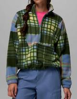 Women Color Block Plaid Fleece Cropped Sweatshirt 1/4 Half Zip Stand Collar Oversized Long Sleeve Tartan Sherpa Casual Pullover S gray