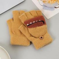 Knitted Kids Half-Finger Gloves Cartoon Crocodile Design Convertible Mittens  School Writing geltona