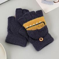 Knitted Kids Half-Finger Gloves Cartoon Crocodile Design Convertible Mittens  School Writing