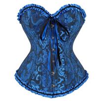 Derliaus Retro Žakardinis Rūmų Korsetas Liemenį Formuojantis Glaudus Bustier Viršus 4XL mėlyna