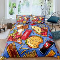 American Fast Food Duvet Cover Set Full Size Pizza Hotdog Comforter Cover Hamburger Print Bedding Set French Fries Quilt Cover EU Single 135x200cm