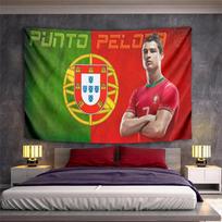 Cristiano Ronaldo Portugal Flag Arms Crossed Tapestry Wall Hanging Soccer Star Portrait Art for Fan Bedroom 100x150cm(39x59in) red