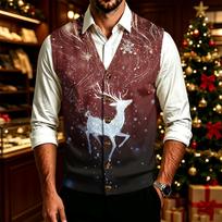 Men's V-Neck Christmas Print Sweater with Big Buttons for Holiday Parties XL