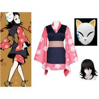 Makomo Demon Slayer Uniform Cosplay Set with Kimono & Mask, Demon Slayer Female Stage Outfit XXXL pink