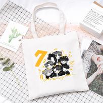 BTS Canvas Tote Bag, Cute Cartoon Group 7 Print Shoulder Handbag, Reusable Canvas Shopping Bag, Casual Book Bag Gift for Army Fans, 35×40cm White