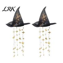 Witch Hat with LED Glow Lighted Hanging Chime, Halloween Ornament Outdoor Porch Decor Star Tassels, Magical Light for Window Patio Indoor Decorations gray