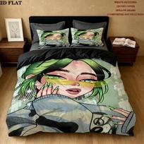 Billie Eilish Pattern Bedding Quilt Set Quilt Cover Pillowcase Home Birthday Gift(1 * duvet cover + 2 * pillowcase, without core) 200x220cm