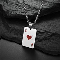 Stainless Steel Poker Card Ace of Spades Necklace Hip Hop Statement Playing Cards Jewelry raudona