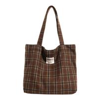 Plaid Tote Bag Large Capacity Shoulder Handbag for Women tamsiai ruda spalva