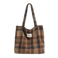 Plaid Tote Bag Large Capacity Shoulder Handbag for Women mėlyna