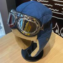 Winter Aviator Hat With Fleece Lining Warm Ear Protection Skiing Hiking Cap Unisex Outdoor Blue Windproof Goggles blue