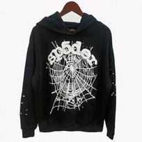 Oversized Hooded Sweatshirt Spider Web Print 450G Fleece Winter Casual Top Teens XL black