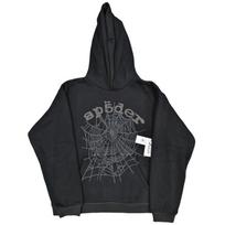 Oversized Hooded Sweatshirt Spider Web Print 450G Fleece Winter Casual Top Teens S black