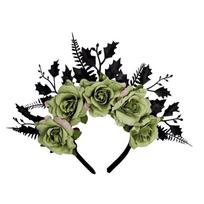 Halloween rose headband dark personality black leaf flower headgear masquerade hair accessories beige