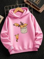 Kids Cute Red Panda Hoodie Autumn Winter Fleece Lined Cartoon Animal Graphic Print Long Sleeve Warm Casual Pullover 130