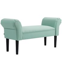 Canvas Upholstered Bed End Bench, Wooden Legs, Armrests, Light Green