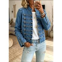 Fall New Napoleon Style Single Breasted Buttons Cropped Denim Jacket, European American Style Casual Outerwear for Wholesale L black