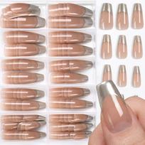 120Pcs/Box Nude Gold French Press On Nails 12Sizes Extra Trapezoid Full Cover Soft Gel False Nail Tips For Nail Extension onesize beige
