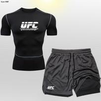 Mens 2-Piece Boxing Training Set - Quick-Dry T-Shirt Double-Layer Shorts MMA Kickboxing Gym Workouts Large