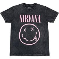 Nirvana Graphic T-Shirt Small Charcoal Pink Acid Wash Smiley Face Band Tee S black