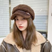 Harajuku Lamb Fleece Peaked Cap Thickened Plush Octagonal Cap Retro Winter Painter Hat  Autumn