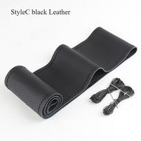 DIY Leather Steering Wheel Covers Soft Fiber Universal Braid Car Steering-Wheel With Needles and Thread Interior Accessories StyleC black Leather black