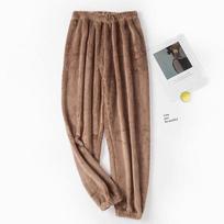 Soft Women Plush Pajama Pants Warm Fleece Lined Lounge Bottoms Comfortable Elastic Waist Sleepwear for Winter Home Relaxation One Size brown