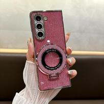 Žiedas Electroplate Blizgantis telefono dėklas, skirtas Samsung Galaxy Z Fold 7 6 5 4 3 Fold6 Fold5 Fold4 Fold7 Magnetinis smūgiams atsparus dangtelis Galaxy Z Fold7 brown