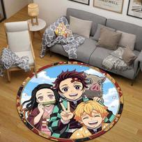 Rounded Rug Demon Slayer Tanjiro Nezuko Zenitsu Group Gift For Fans Decor 120cmx120cm
