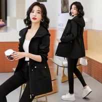 Hooded Mid-length Windbreaker Fashion Drawstring Windproof Jacket Oversized Women's Fashion Spring and Autumn Windbreaker XXL
